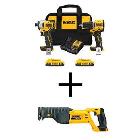 Dck225d2wcs380b Dewalt Power Tool Combo Kits Cordless Reciprocating Saw With Charger Bag Yellow