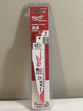 Milwaukee 045242591404 6 Inch 5 Tpi Ax Nail-embedded Wood Cutting Sawzall Reciprocating Saw