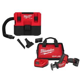 0960-20-2520-21xc Milwaukee Wet/dry Vacuum 1.6 Gal. With Hackzall Reciprocating Saw Kit 12v Cordless