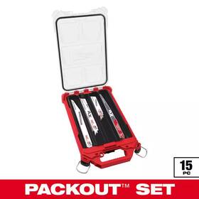 Milwaukee 445022373351 Packout Sawzall Reciprocating Saw Blade Set 15-pack With 12 Inch 3 Tpi Pruning