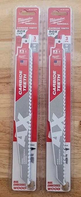 48-00-5326 Milwaukee 2 9 Inch Nail Embedded Wood Carbide Teeth Sawzall Blade 3-pks 48-00-5326 Milwaukee 2 9 Inch Nail Embedded Wood Carbide Teeth Sawzall Blade 3-pks