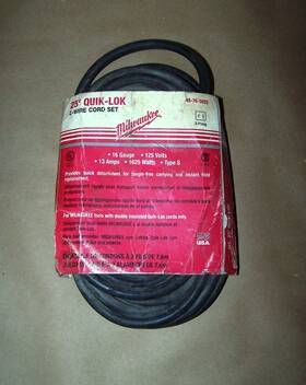 48-76-5025 Milwaukee Nos Replacement Power Cord 16 Ga. 25ft 2 Prong Quick Lock
