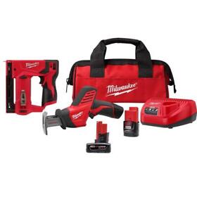 2420-21-2447-20-48-11-2460 Milwaukee Reciprocating Saw Kit With M12 3/8inch Crown Stapler 6.0ah Xc Battery Pack