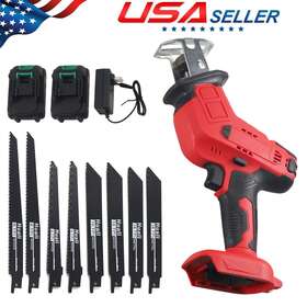 Paddsun 979438853574 Electric Cordless Reciprocating Saw 2 Battery 8 Blade 1 Charger Case