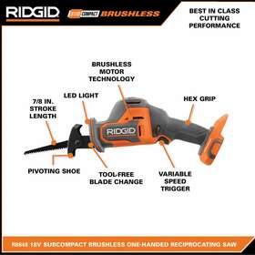 Ridgid 744110949865 18v Subcompact Brushless Cordless One-handed Reciprocating Saw Tool Only
