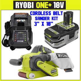 1001040448 Ryobi Cordless Belt Sander 18v Brushless 3 Inch X 18 P450 4ah Battery And Charger Kit