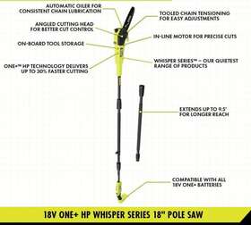 P2570-ps Ryobi Pole Saw 18v Li-ion Brushless Chainsaw Small Bar Portable Battery Charger