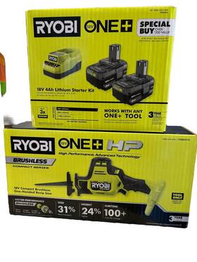 Psbr501b Ryobi New 18v Brushless One-handed Recipro. Saw And 4ah Lithium Starter Kit