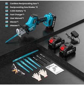 2x4.0ah Seesii Srw02 New Seesil Cordless Reciprocating Saw 3500rpm Batteries 8 Blades