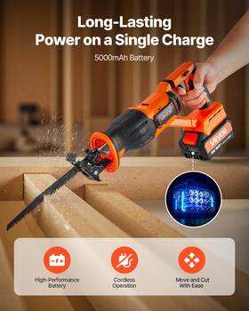 Vevor 197988893684 Cordless Reciprocating Saw 20v With Battery Charger 8 Blades Bag Variable Speed