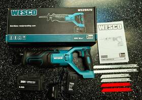 Ws2947u Wesco Cordless Reciprocating Saw 20v With Blades 4ah Battery