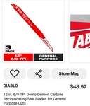 Diablo General Purpose Reciprocating Saw Blades Carbide PACK-DS1209CGP3. Fixed Price $25.00.