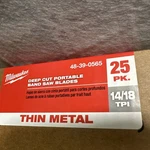 Milwaukee 48-39-0565 44-7/8" Extreme Thin Metal Bandsaw Blades Deep Cut (25-PK). Fixed Price $125.00.