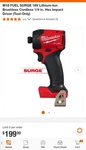 New 2025 Pipeline Milwaukee M18 Fuel GEN2 Surge Impact Driver 2761-20. Fixed Price $169.99.