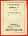 Craftsman 18" Jig/scroll Saw 103.20720 Operator's & Owners Parts Manual 0183. Fixed Price $11.00.