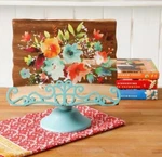 Pioneer Woman Willow Cookbook Holder Acacia Wood Blue Metal Scroll Base Country. Fixed Price $69.00.