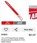 Diablo DS1208CF 12" Reciprocating Blade - Red. Fixed Price $10.00.