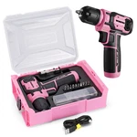 Workpro Power Drill Set&stackable Tool Box, 8V Cordless Driver Pink /gray. Fixed Price $35.99.
