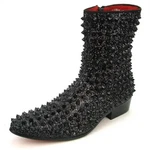 Fiesso FI-7504 Black Glitter Spikes Boots. Fixed Price $189.90.