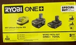 Ryobi One+ 18V Lithium-ion Starter Kit With 2.0 Ah & 4.0 Battery Charger. Fixed Price $75.00.