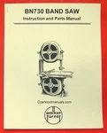 Walker Turner BN730 12" Wood Band Saw Owners Instructions & Parts Manual 0978. Fixed Price $11.00.