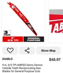 Diablo Amped Carbide Teeth Demon 9" General Purpose Pack - DS0909CGPA3. Fixed Price $25.00.
