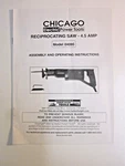 Chicago Reciprocating Saw Ops Manual 2003 Harbor Freight Model 04095. Fixed Price $14.95.