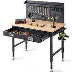 Hardwood Workbench Oak Plank Garage Table Carbon Steel With 3M Cable Hooks. Fixed Price $484.20.