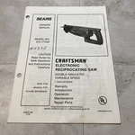 Sears Roebuck Craftsman Reciprocating Saw Manual Only Model 315.171020 Vtg 93. Fixed Price $9.99.