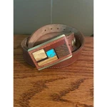 Sky West Leather Belt With Wood Inlay Buckle. Fixed Price $125.00.