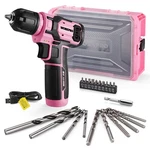 Workpro Power Drill Set&stackable Tool Box, 8V Cordless Driver Pink /gray. Fixed Price $35.99.