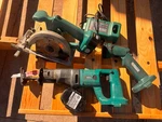 Makita Green Cordless Circular Saw, Reciprocating Flashlight Power Tool Set. Fixed Price $70.00.