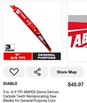 Diablo Amped Carbide Teeth Demon 9" General Purpose Pack - DS0909CGPA3. Fixed Price $25.00.
