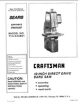 Owner's Manual & Parts List Sears Craftsman 10" Band Saw - Model 113.244401. Fixed Price $19.95.