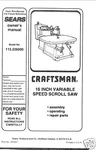 Craftsman 16 " Scroll Saw Manual Model # 113.236090. Fixed Price $15.99.