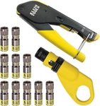 Klein Tools 80151 Coax Cable Compression Crimper And Stripper Set With Yellow. Fixed Price $72.99.