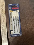 Bosch T119BO3 3-PIECE 3-1/4 In. 12 Tpi Basic Wood Cutting T-shank Jig Saw Blades. Fixed Price $5.00.