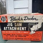 Vintage Black And Decker Jig Saw Attachment U-1017 Box New Blade. Fixed Price $15.00.