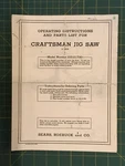Sears / Craftsman 12 Inch Jig Saw Model No 103.21790 Owners Manual, Copy 4 Pages. Fixed Price $9.99.