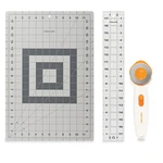Fabric Cutting Set:white Rotary Cutter,gray Mat,and Acrylic Sewing Ruler. Fixed Price $36.95.