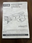 Ryobi 18 Volt Reciprocating Saw P510, Used Operators Manual Oem. Fixed Price $6.99.
