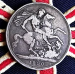 1890 Victorian Crown 0.925 Solid Silver Antique Coin Old Vintage Sterling Queen. Fixed Price $243.06.
